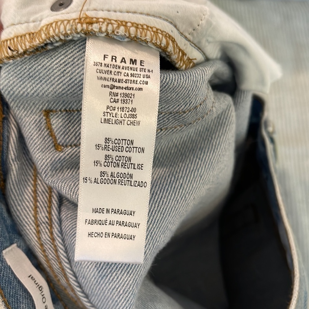 Frame Le Original High Rise Straight Fit Button Fly Distressed Jean - Picture 11 of 11